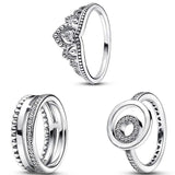 925 Silver Tiara Crown I-D Crystal Ring Women Wedding Party Jewelry