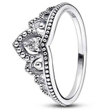 925 Silver Tiara Crown I-D Crystal Ring Women Wedding Party Jewelry