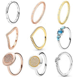 925 Silver Rose Sparkling Band Wishbone Finger Ring Crown Wedding Gift