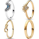925 Silver Golden Sun & Moon I Love You Crystal Ring For Women