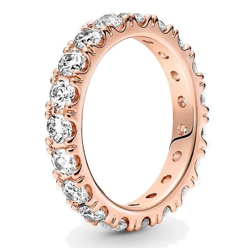 925 Silver Rose Sparkling Eternity Ring Wedding Party Jewelry