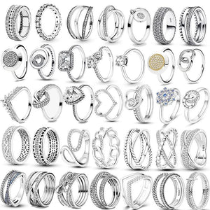 925 Silver Star Moon Zircon Rings Wedding Engagement Jewelry