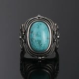 925 Silver Ring Natural Oval Turquoise Retro Large Ring