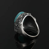 925 Silver Ring Natural Oval Turquoise Retro Large Ring