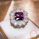 925 Silver Purple Zircon Water Drop Diamond Ring