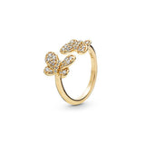 925 Silver Ginkgo Leaf Heart Honeycomb Butterfly Ring for Girlfriend