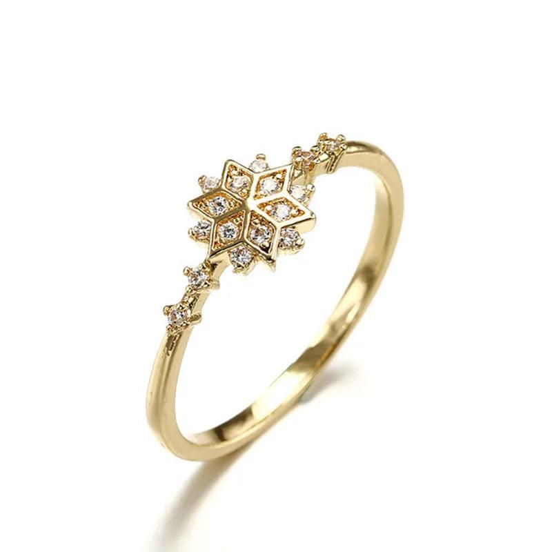 925 Sterling Silver Snowflake Ring 14k Plating Women Engagement Wedding Gift