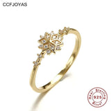 925 Sterling Silver Snowflake Ring 14k Plating Women Engagement Wedding Gift