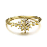 925 Sterling Silver Snowflake Ring 14k Plating Women Engagement Wedding Gift