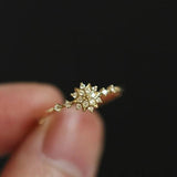 925 Sterling Silver Snowflake Ring 14k Plating Women Engagement Wedding Gift