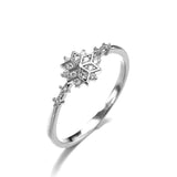 925 Sterling Silver Snowflake Ring 14k Plating Women Engagement Wedding Gift