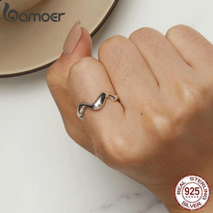 925 Silver Wave Teardrop Ring High Polish Adjustable Comfort Fit