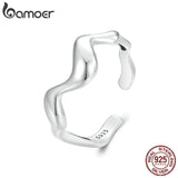 925 Silver Wave Teardrop Ring High Polish Adjustable Comfort Fit