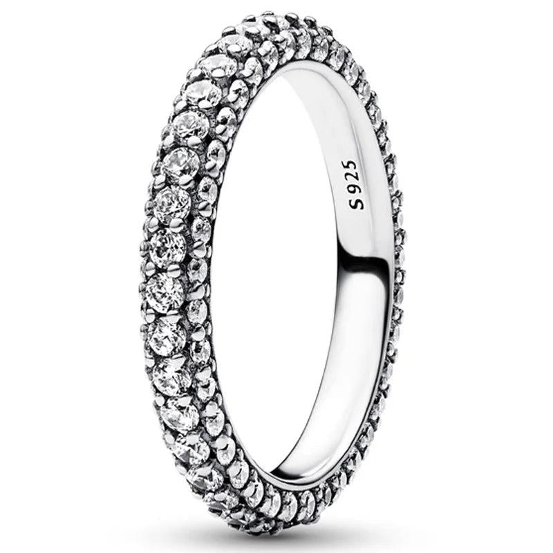 925 Silver Ring Pave Single-row With Crystal Wedding Gift