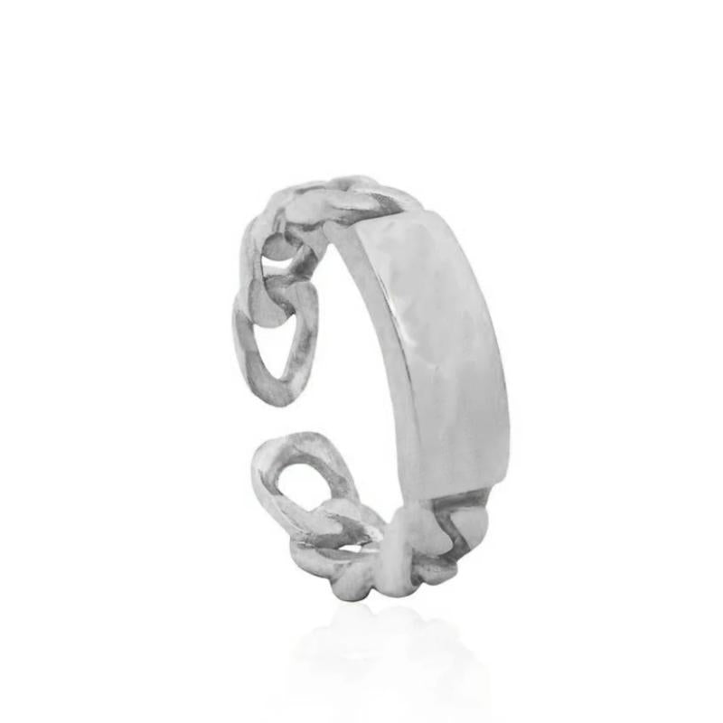 925 Silver Chain Square Ring Resizable Women Jewelry Wedding