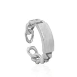 925 Silver Chain Square Ring Resizable Women Jewelry Wedding