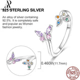 925 Silver Open Ring Colorful Zircon Butterfly Sunflower Animal Plant Series