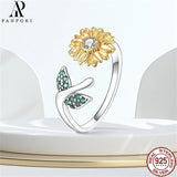 925 Silver Open Ring Colorful Zircon Butterfly Sunflower Animal Plant Series