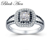 Black Awn Sterling Silver Engagement Wedding Ring for Women C428