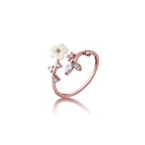 925 Sterling Silver Zircon Shell Flower Adjustable Ring Women Wedding Jewelry