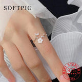 925 Sterling Silver Zircon Shell Flower Adjustable Ring Women Wedding Jewelry
