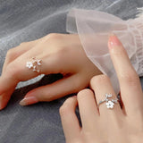 925 Sterling Silver Zircon Shell Flower Adjustable Ring Women Wedding Jewelry