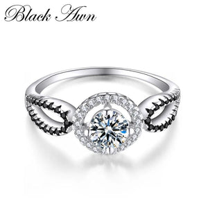 925 Silver Black&White Stone Engagement Ring for Women C244
