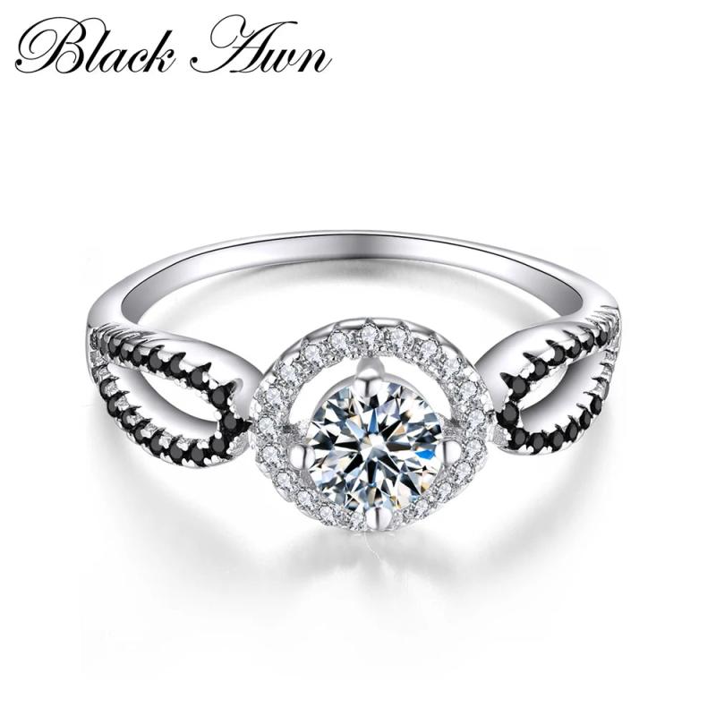 925 Silver Black&White Stone Engagement Ring for Women C244