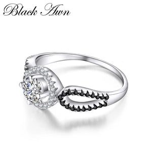 925 Silver Black&White Stone Engagement Ring for Women C244