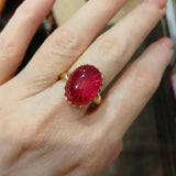 14K Rose Plated Ruby Red Oval Ring for Women