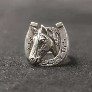 925 Thai Silver Horse Head Ring Men's Adjustable Jewelry Accessories