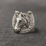 925 Thai Silver Horse Head Ring Men's Adjustable Jewelry Accessories