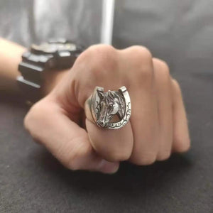 925 Thai Silver Horse Head Ring Men's Adjustable Jewelry Accessories
