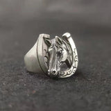 925 Thai Silver Horse Head Ring Men's Adjustable Jewelry Accessories