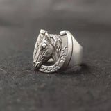 925 Thai Silver Horse Head Ring Men's Adjustable Jewelry Accessories