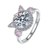 S925 Silver Cat Claw Zirconia Engagement Open Ring