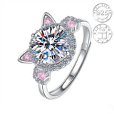 S925 Silver Cat Claw Zirconia Engagement Open Ring