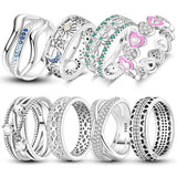 925 Silver Clover Moon Heart Rings Zircon Wedding Jewelry