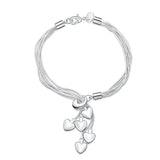 YANNEY 925 Silver Sweet Heart Bracelet Necklace Set Women Charm Wedding Jewelry