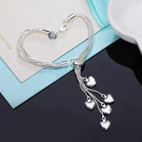 YANNEY 925 Silver Sweet Heart Bracelet Necklace Set Women Charm Wedding Jewelry