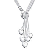 YANNEY 925 Silver Sweet Heart Bracelet Necklace Set Women Charm Wedding Jewelry