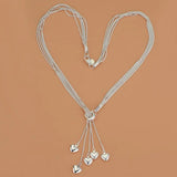 YANNEY 925 Silver Sweet Heart Bracelet Necklace Set Women Charm Wedding Jewelry