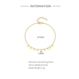925 Sterling Silver Sequins Bracelet Minimalist Style Adjustable Chain