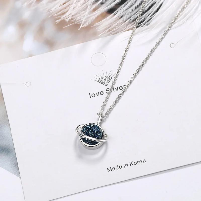 925 Silver Planet Crystal Necklace Pendant Jewelry