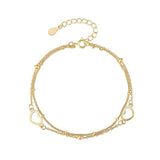 925 Silver Double Layer Chain Bracelets with Hollow Heart Charms