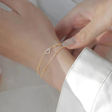 925 Silver Double Layer Chain Bracelets with Hollow Heart Charms