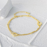 925 Silver Double Layer Chain Bracelets with Hollow Heart Charms