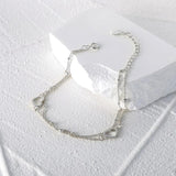 925 Silver Double Layer Chain Bracelets with Hollow Heart Charms