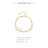 925 Silver Double Layer Chain Bracelets with Hollow Heart Charms
