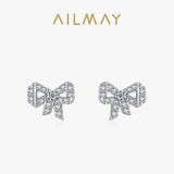 925 Silver Zircon Bowknot Stud Earrings, Fine Jewelry Party Gift